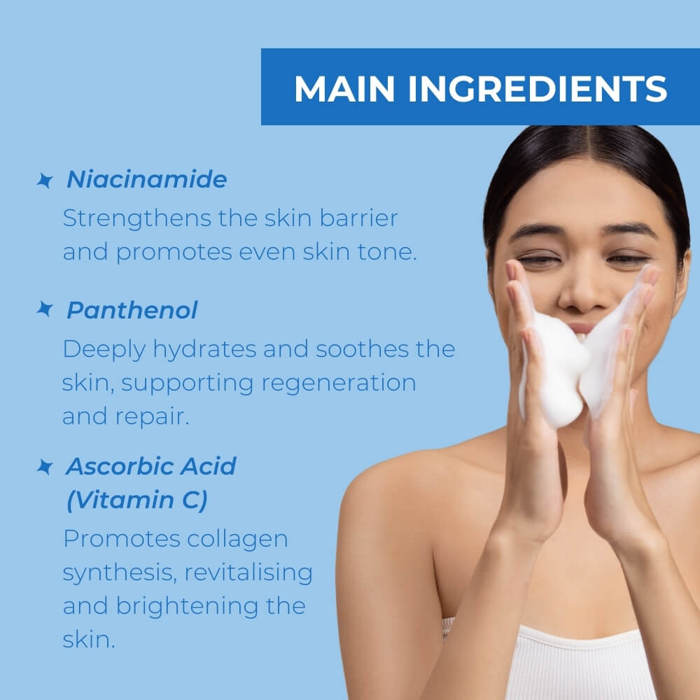 Neutriderm Foaming Cleanser Face Wash For Dry Skin: Ultra Hydrating Facial Cleanser With Niacinamide, Vitamin C, Provitamin B5 Cleansing Foam - Facial Wash Removes Makeup & Impurities - 150ml