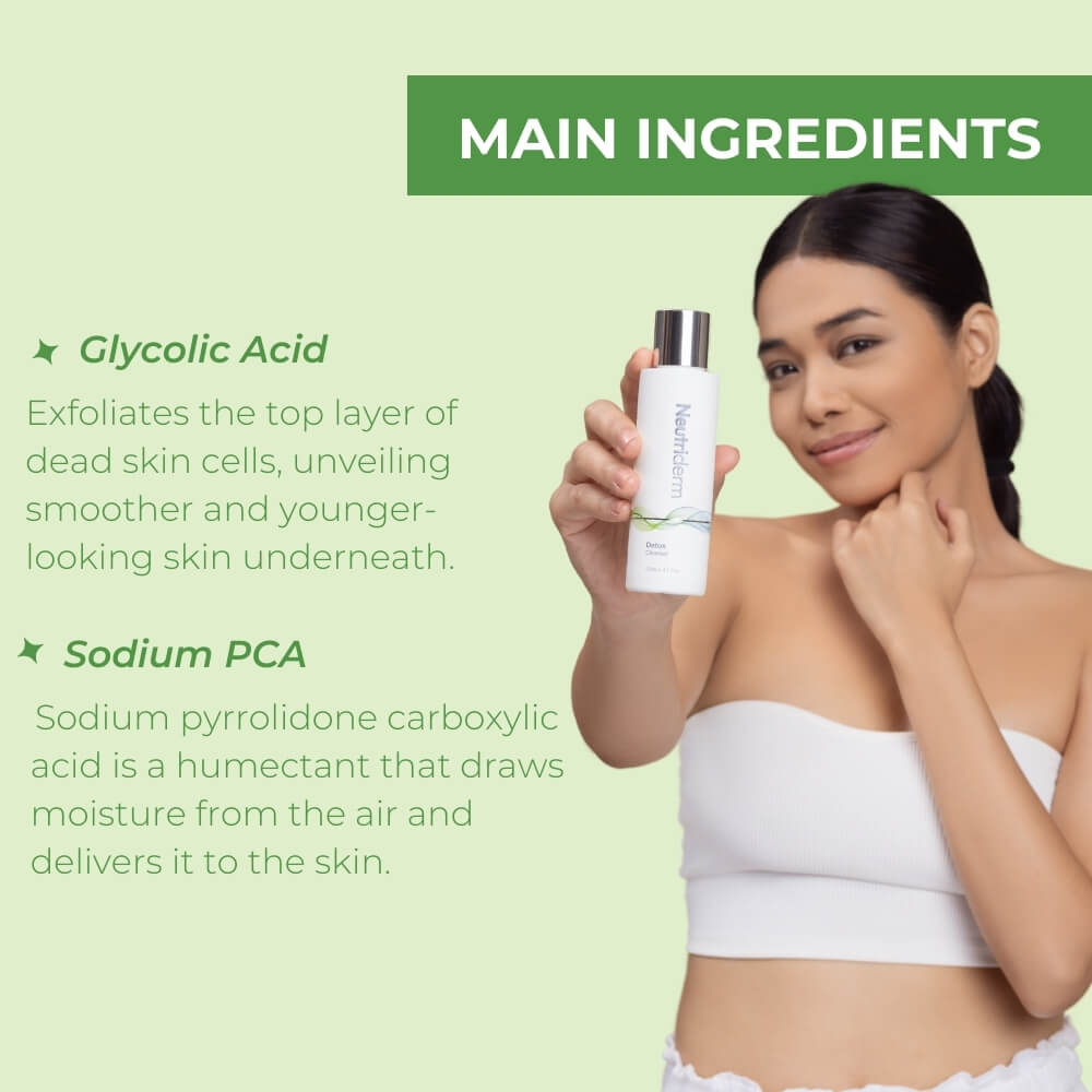 Neutriderm Detox Facial Cleanser,Gentle Exfoliating Face Cleanser With Glycolic Acid&Sodium Pca For Glowing Skin,Ultra Hydrating Facial Wash-Glycolic Acid Face Wash For Normal To Oily Skin - 120ml
