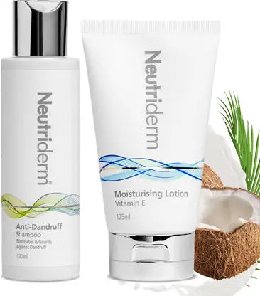 Neutriderm Anti-Dandruff Shampoo -Scalp Care & Neutriderm Moisturizing Lotion with Vitamin E for Dry Skin (120ml +125ml)