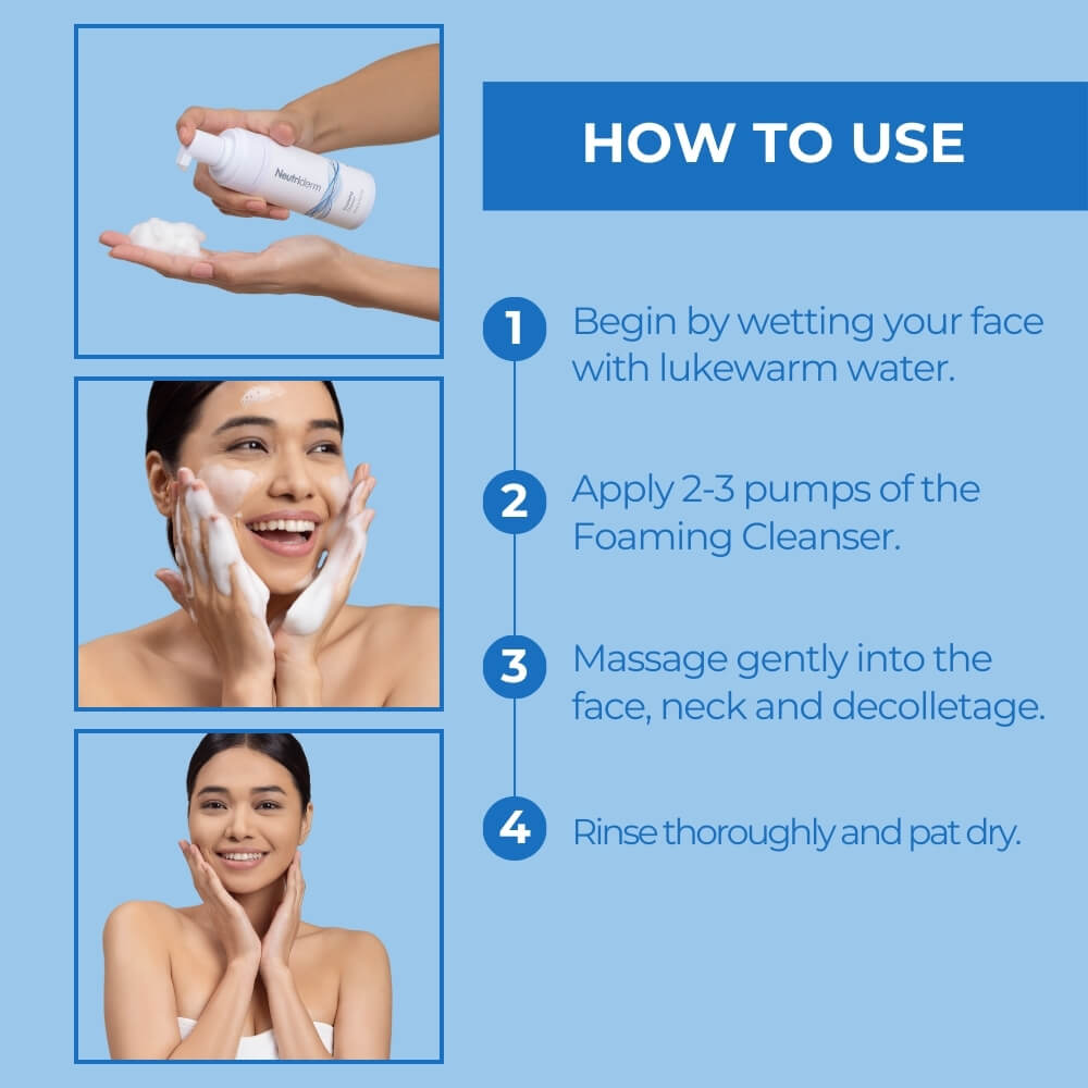 Neutriderm Foaming Cleanser Face Wash For Dry Skin: Ultra Hydrating Facial Cleanser With Niacinamide, Vitamin C, Provitamin B5 Cleansing Foam - Facial Wash Removes Makeup & Impurities - 150ml
