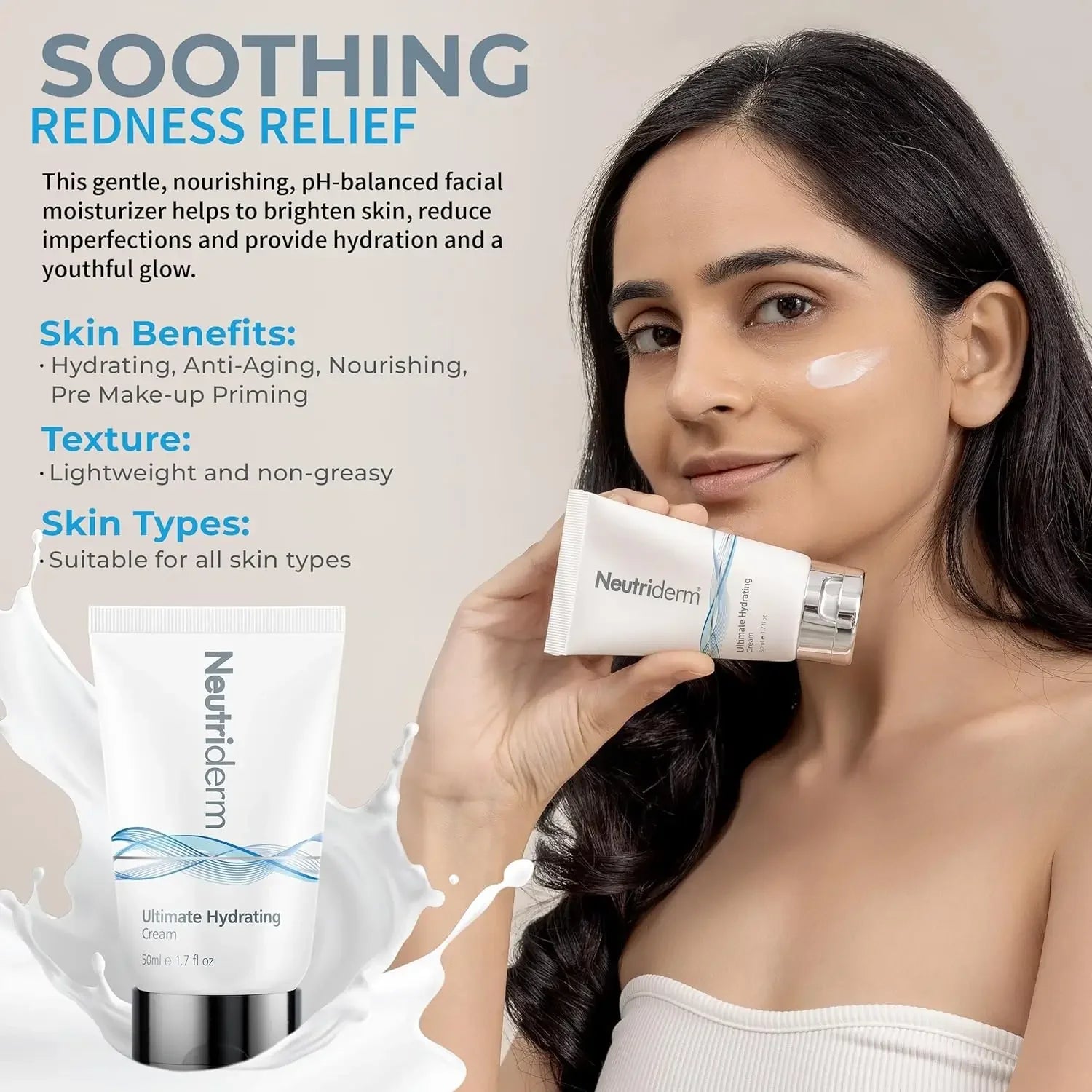 Neutriderm Ultimate Hydrating Moisturizer Face Cream with Vitamin E, Rice & Wheat Protein, Hydrating Face Moisturizer for Sensitive Skin & Anti-Aging, Dry Skin Face Moisturizer for Women & Men - 50ml