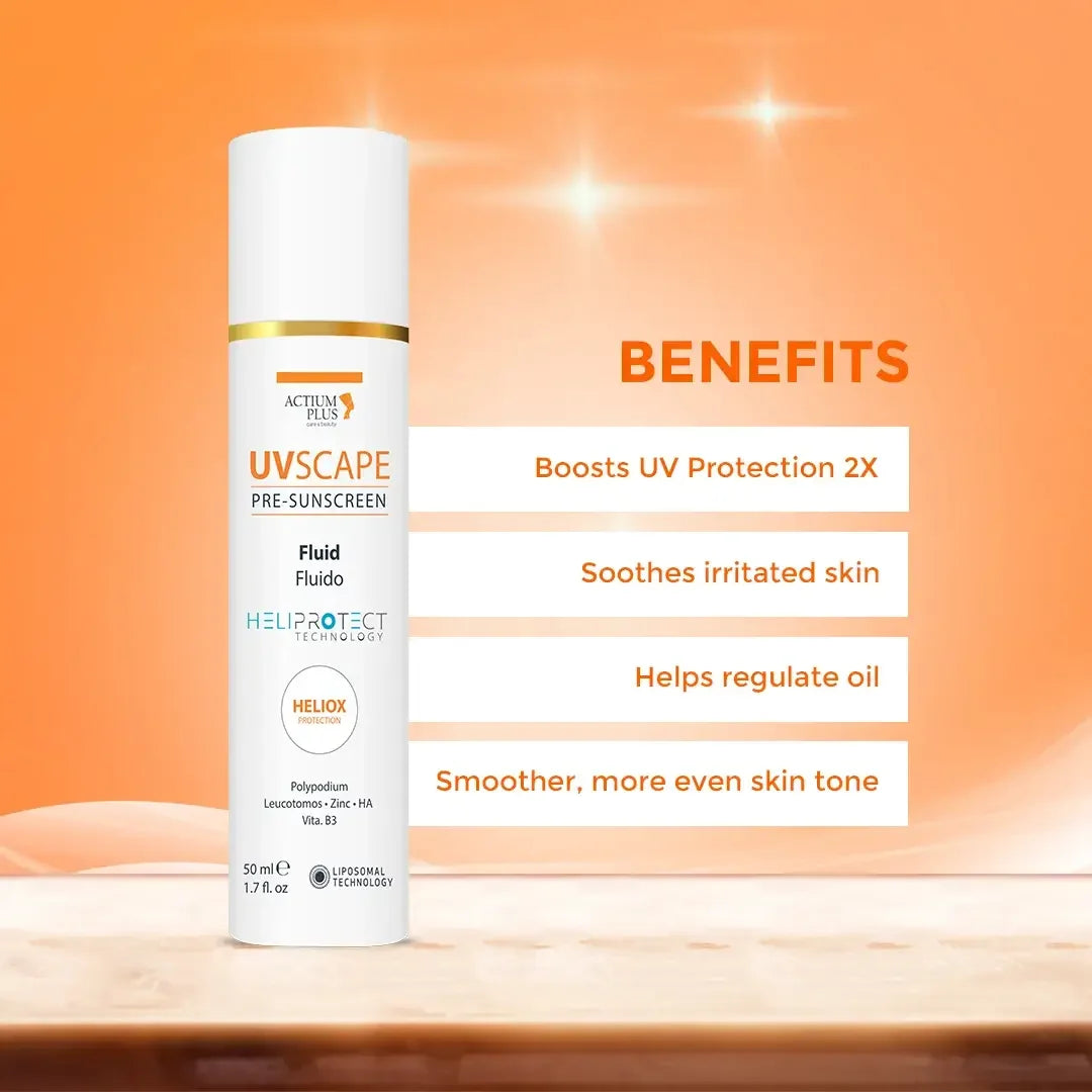 Applying Actium Plus UVSCAPE Pre-Sunscreen Fluid before sunscreen for enhanced UV protection