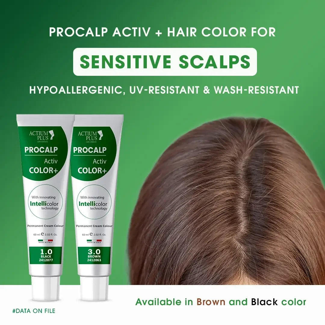 Applying Actium Plus PROCALP Activ Color+ 3.0 Brown Hair Color on hair