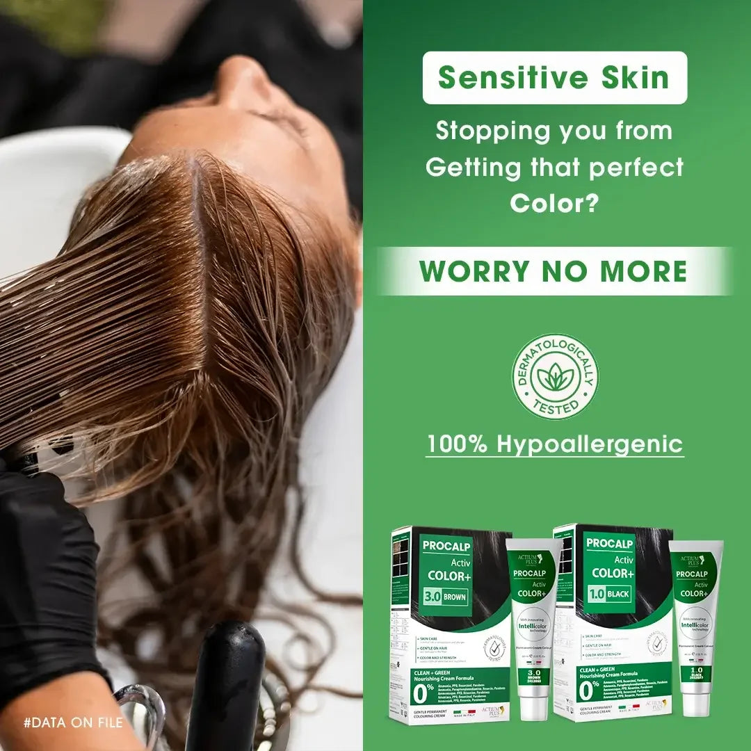 Ingredients and usage instructions of Actium Plus PROCALP Activ Color+ 3.0 Brown: Sensitive Skin