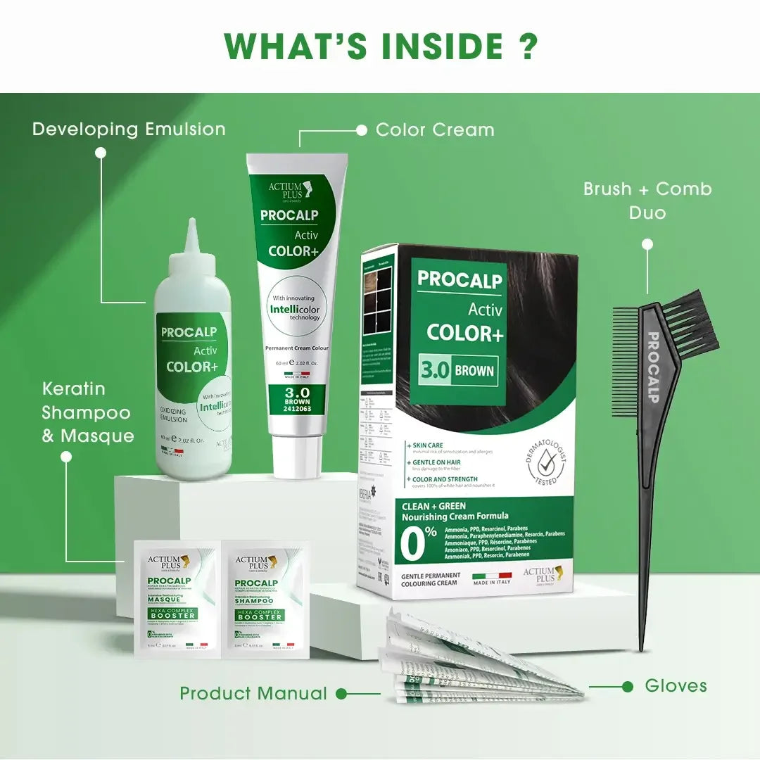 Smooth creamy texture of Actium Plus PROCALP Activ Color+ 3.0 Brown Hair Color