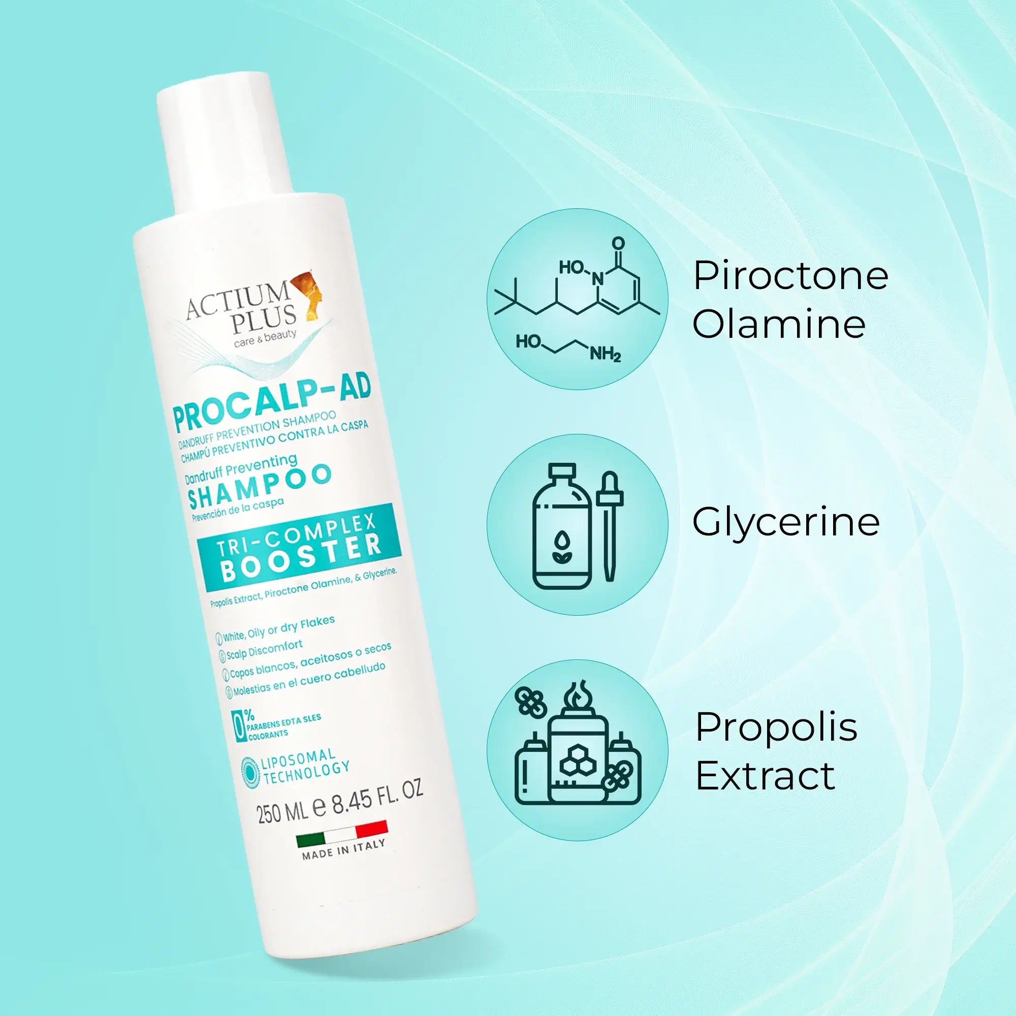 Actium Plus ProCalp-AD shampoo bottle with ingredients