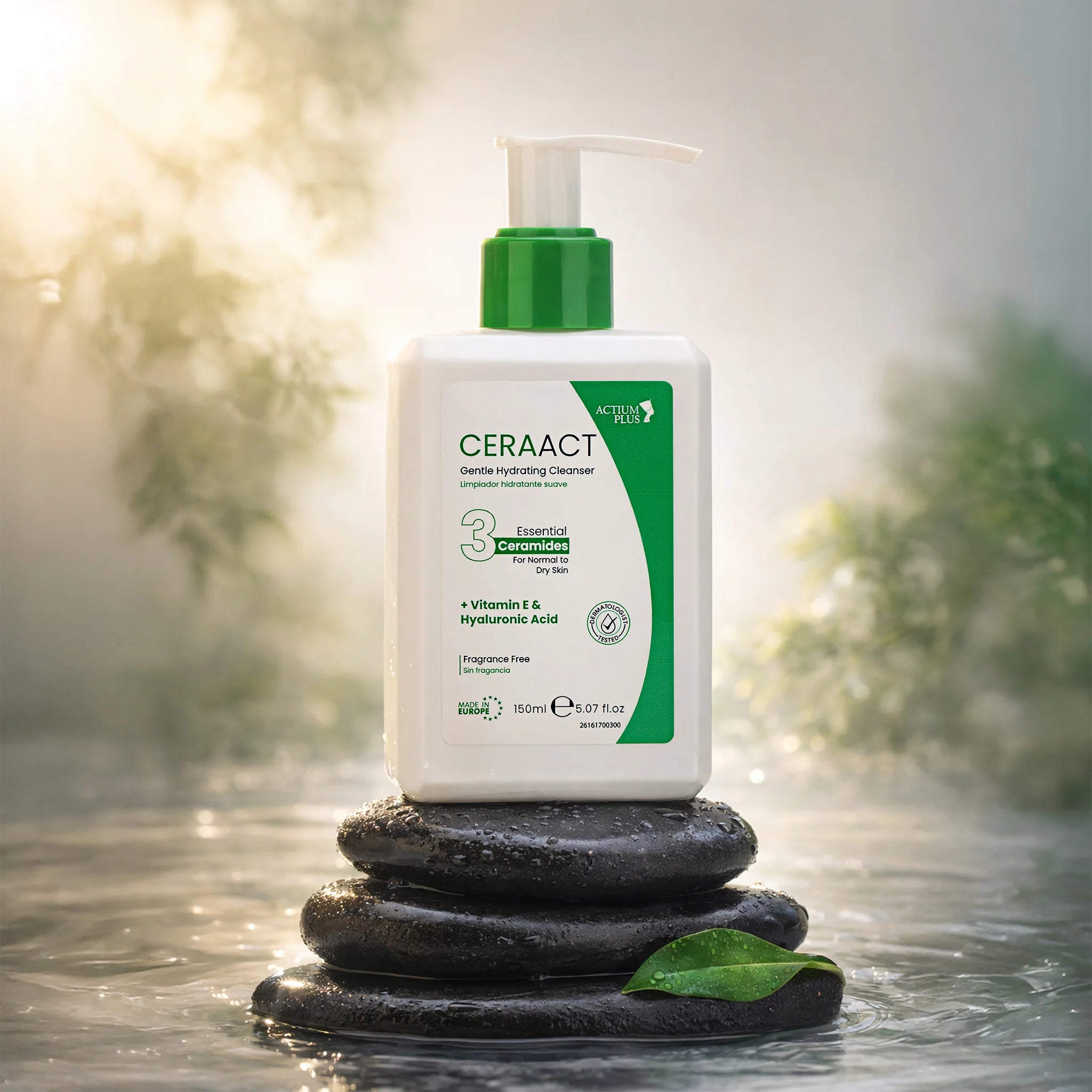 Actium Plus CERAACT Gentle Hydrating Cleanser For Normal To Dry Skin - Vitamin E & Hyaluronic Acid | Fragrance-Free Cleanser 150ml
