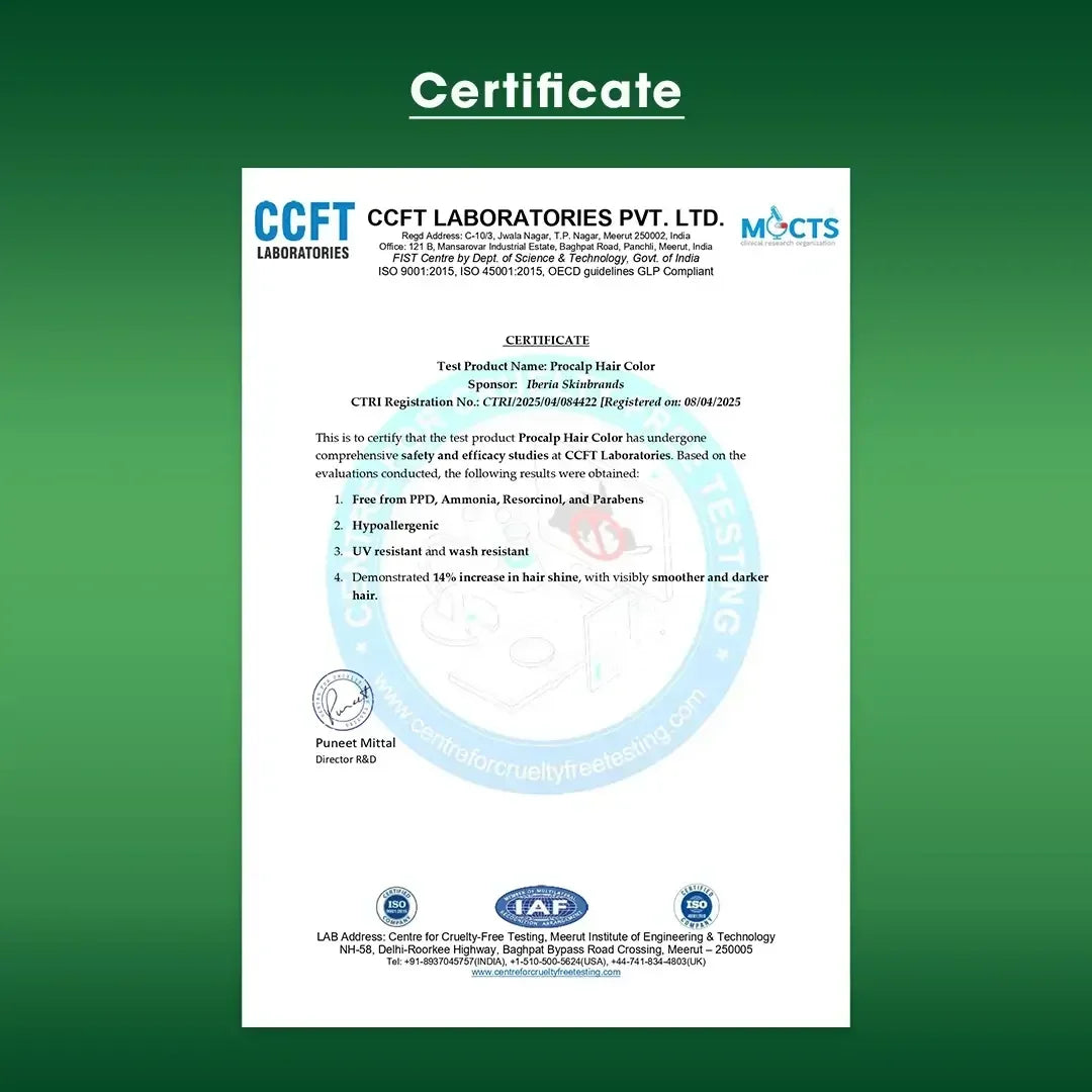 Certificate from CCFT Laboratories Pvt. Ltd.