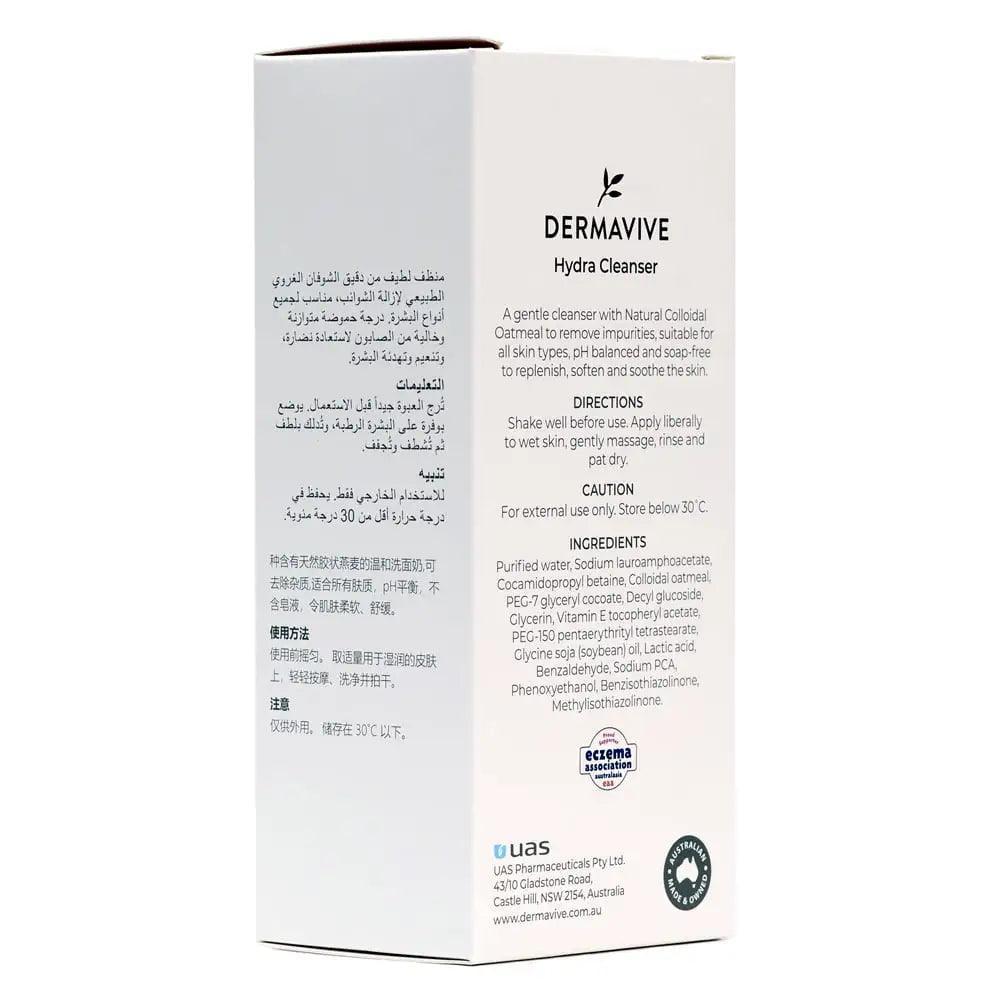 Dermavive Hydra Cleanser applied on skin / in hand showing texture