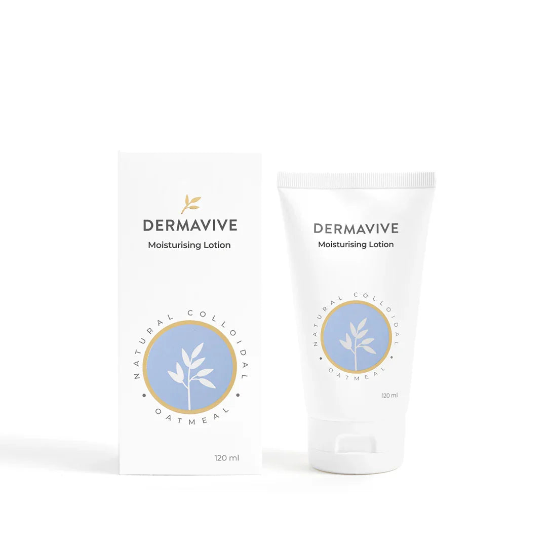 Close-up of Dermavive Moisturising Lotion 120ml texture demonstrating its smooth and creamy consistency.