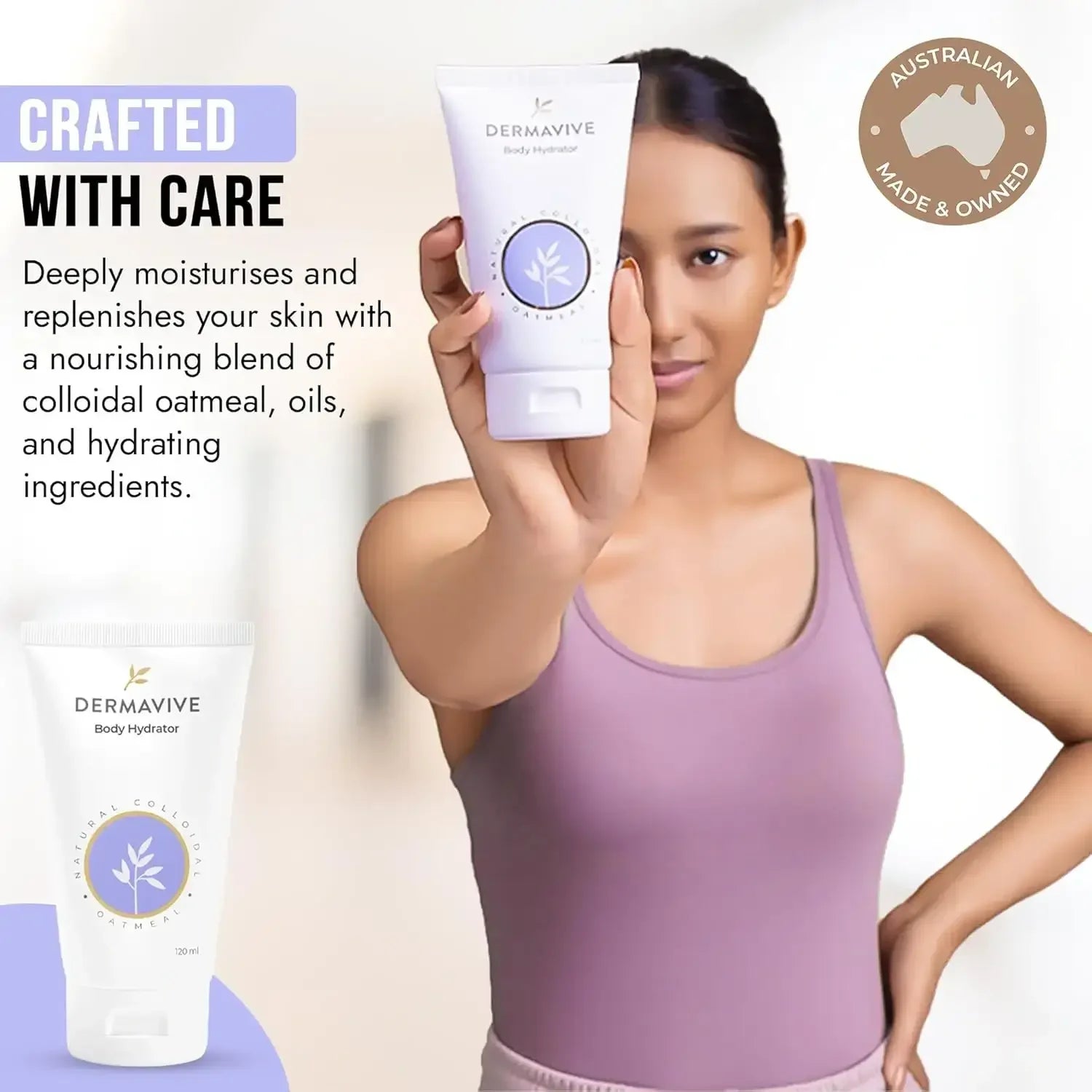 Dermavive body hydrating oil applied on skin – non greasy finish