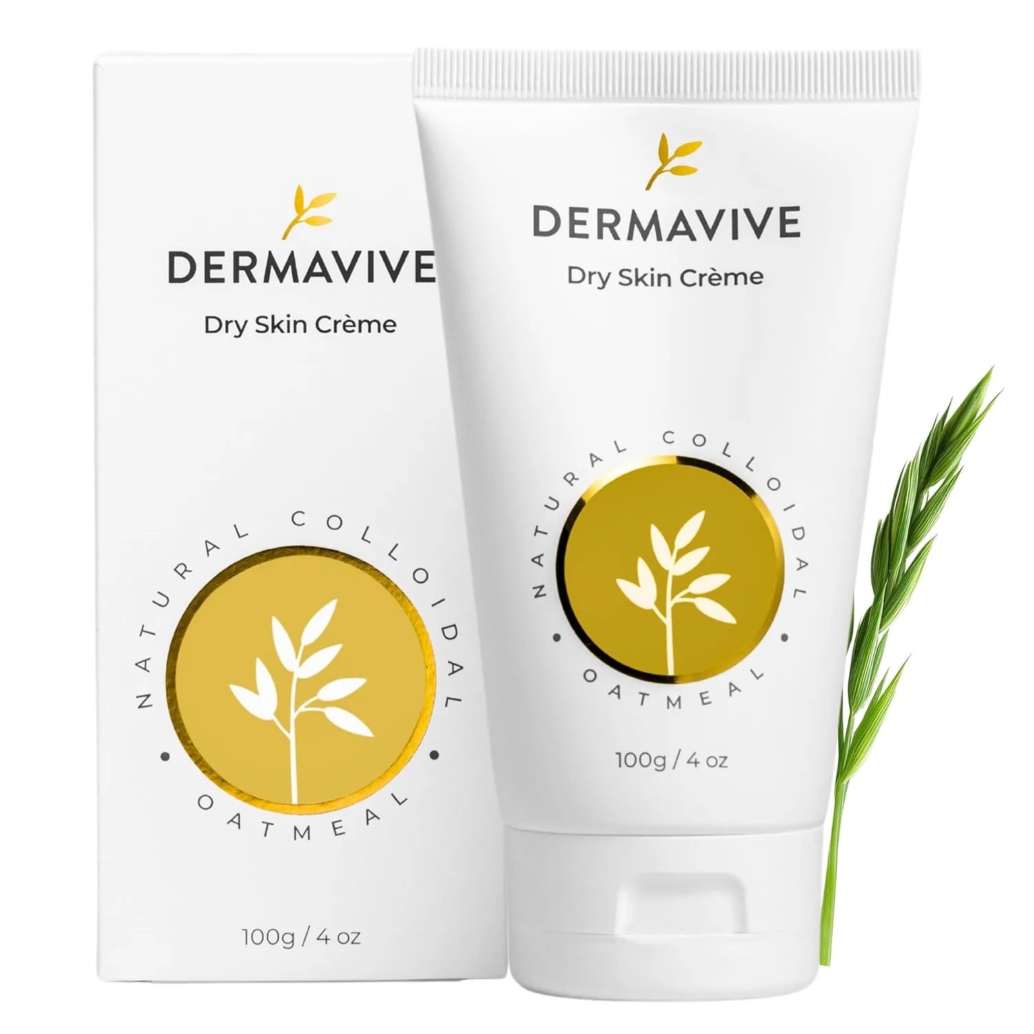 Dermavive Dry Skin Crème packaging with a green leaf 