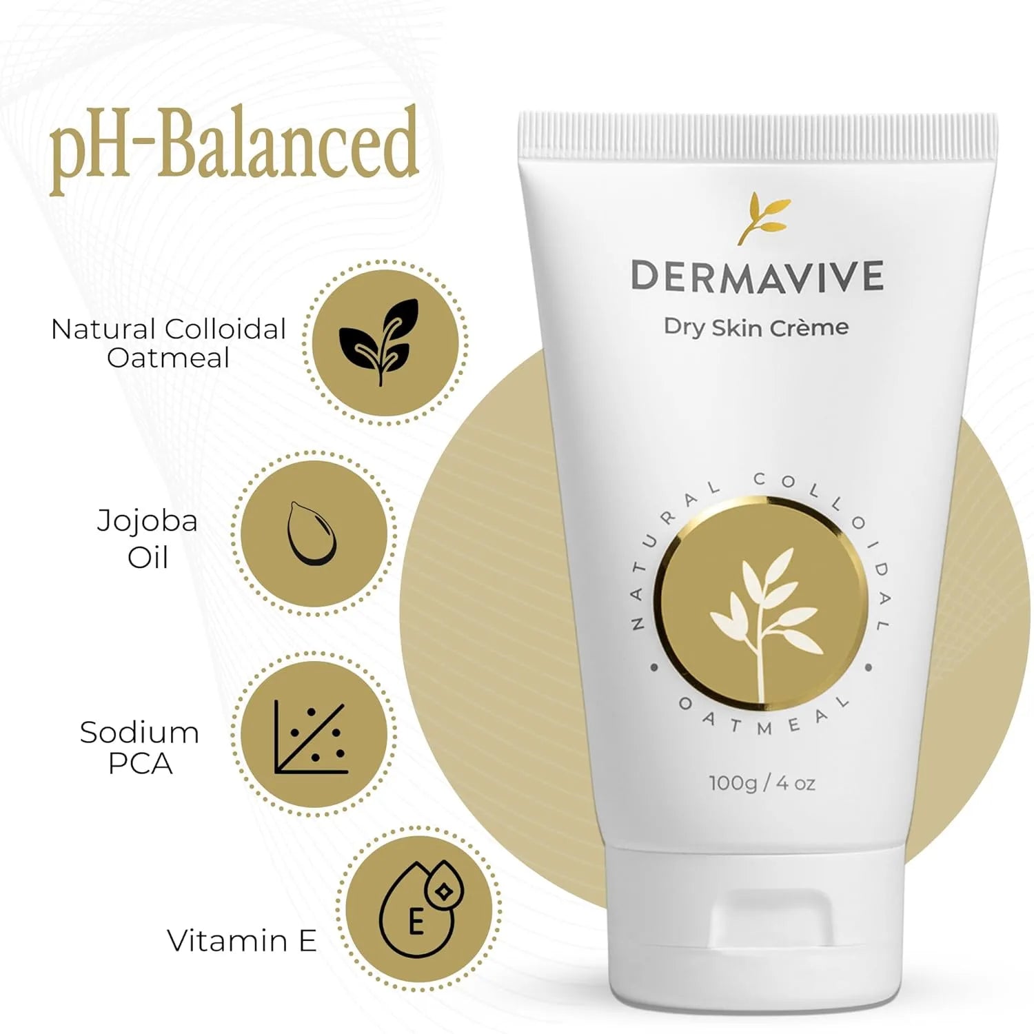 Dermavive dry skin crème tube with ingredients listed