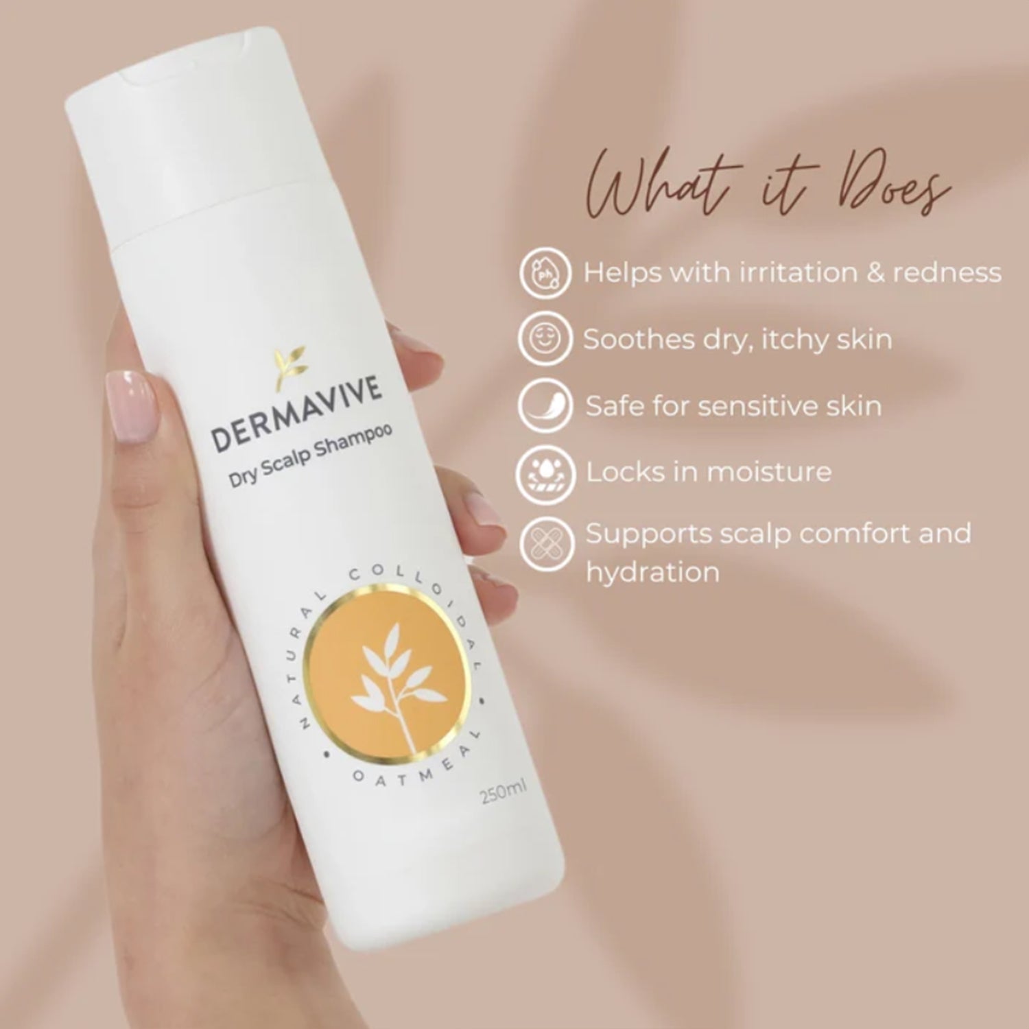 Dermavive Dry Scalp Shampoo, Dandruff Control, Hydrating and Moisturizing Shampoo for Dry Sensitive Scalp, 250ml