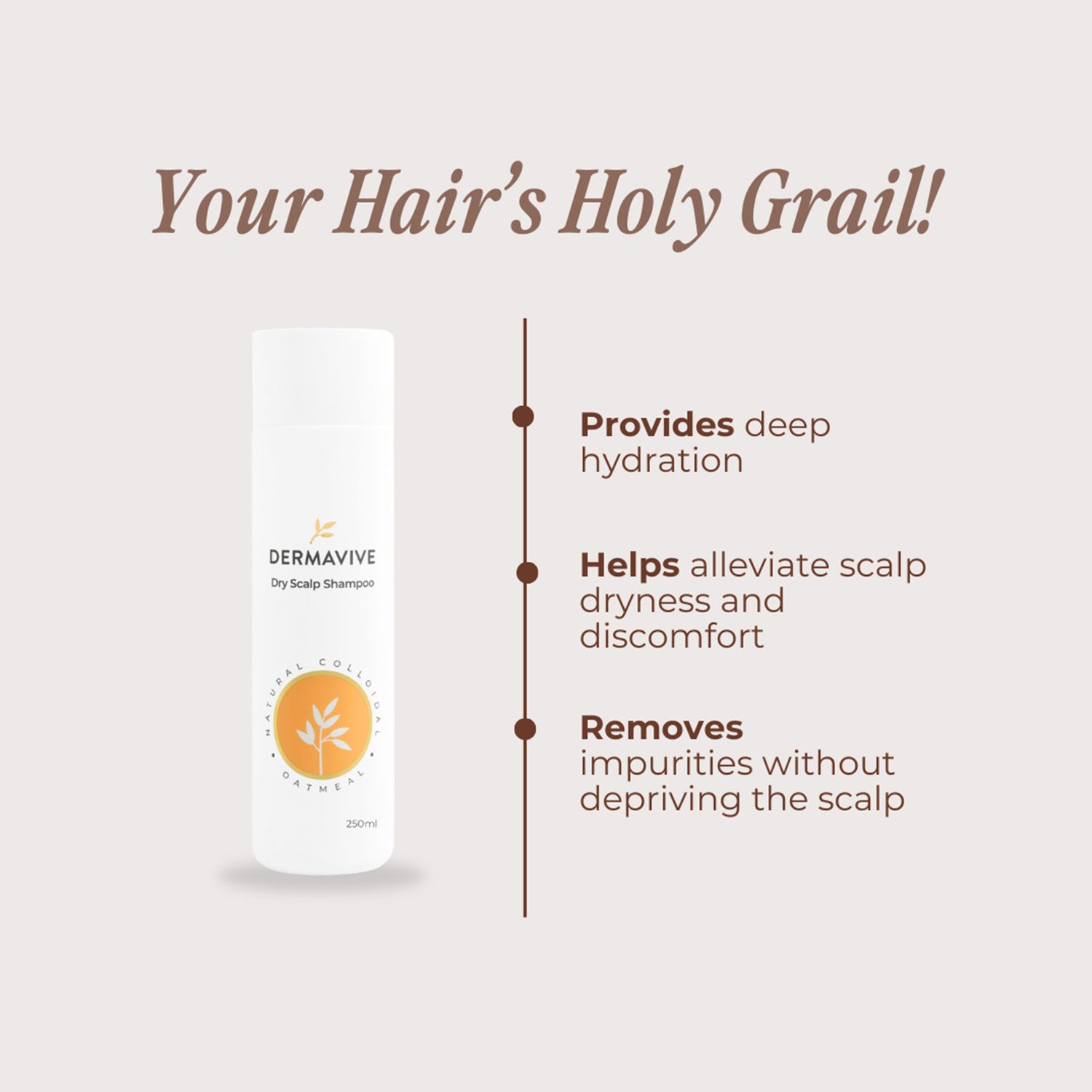 Dermavive Dry Scalp Shampoo, Dandruff Control, Hydrating and Moisturizing Shampoo for Dry Sensitive Scalp, 250ml