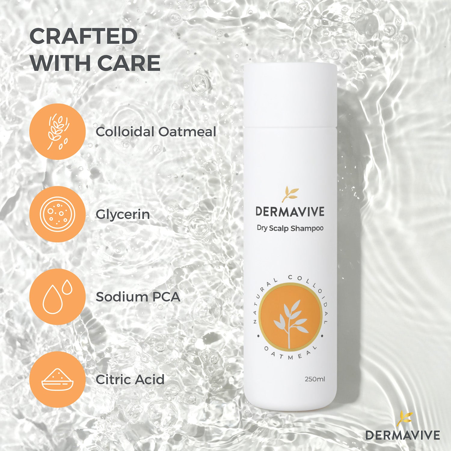 Dermavive Dry Scalp Shampoo, Dandruff Control, Hydrating and Moisturizing Shampoo for Dry Sensitive Scalp, 250ml