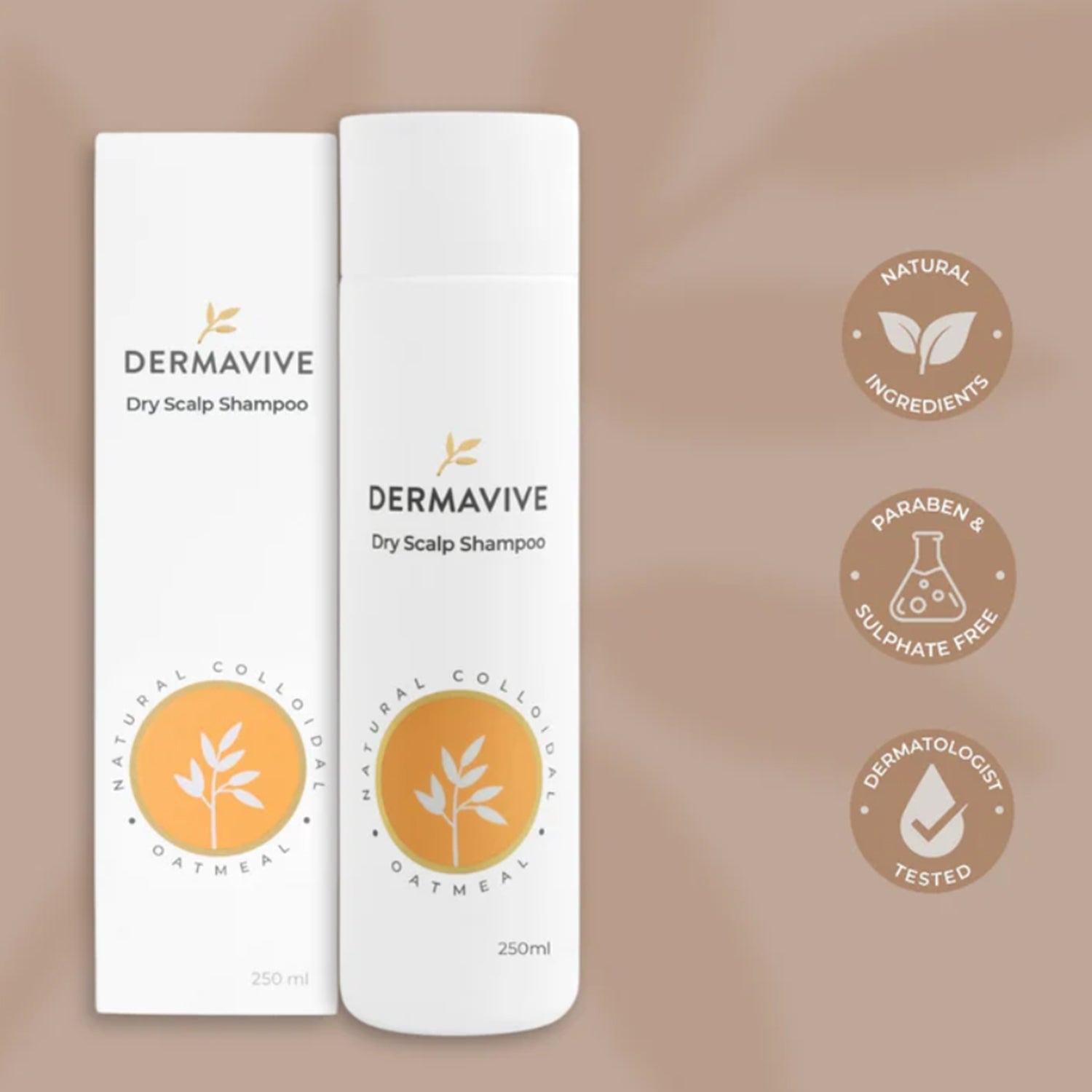 Dermavive Dry Scalp Shampoo, Dandruff Control, Hydrating and Moisturizing Shampoo for Dry Sensitive Scalp, 250ml