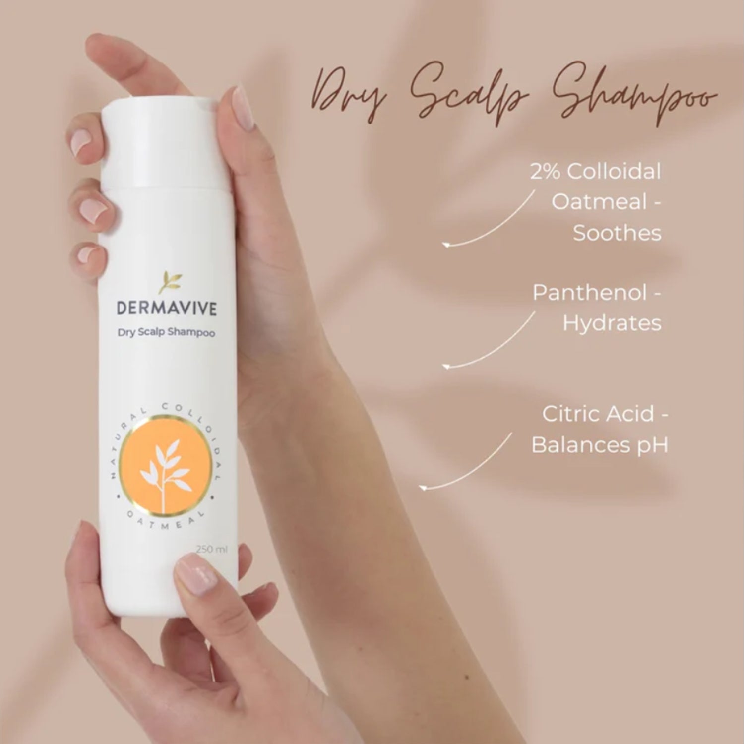 Dermavive Dry Scalp Shampoo, Dandruff Control, Hydrating and Moisturizing Shampoo for Dry Sensitive Scalp, 250ml