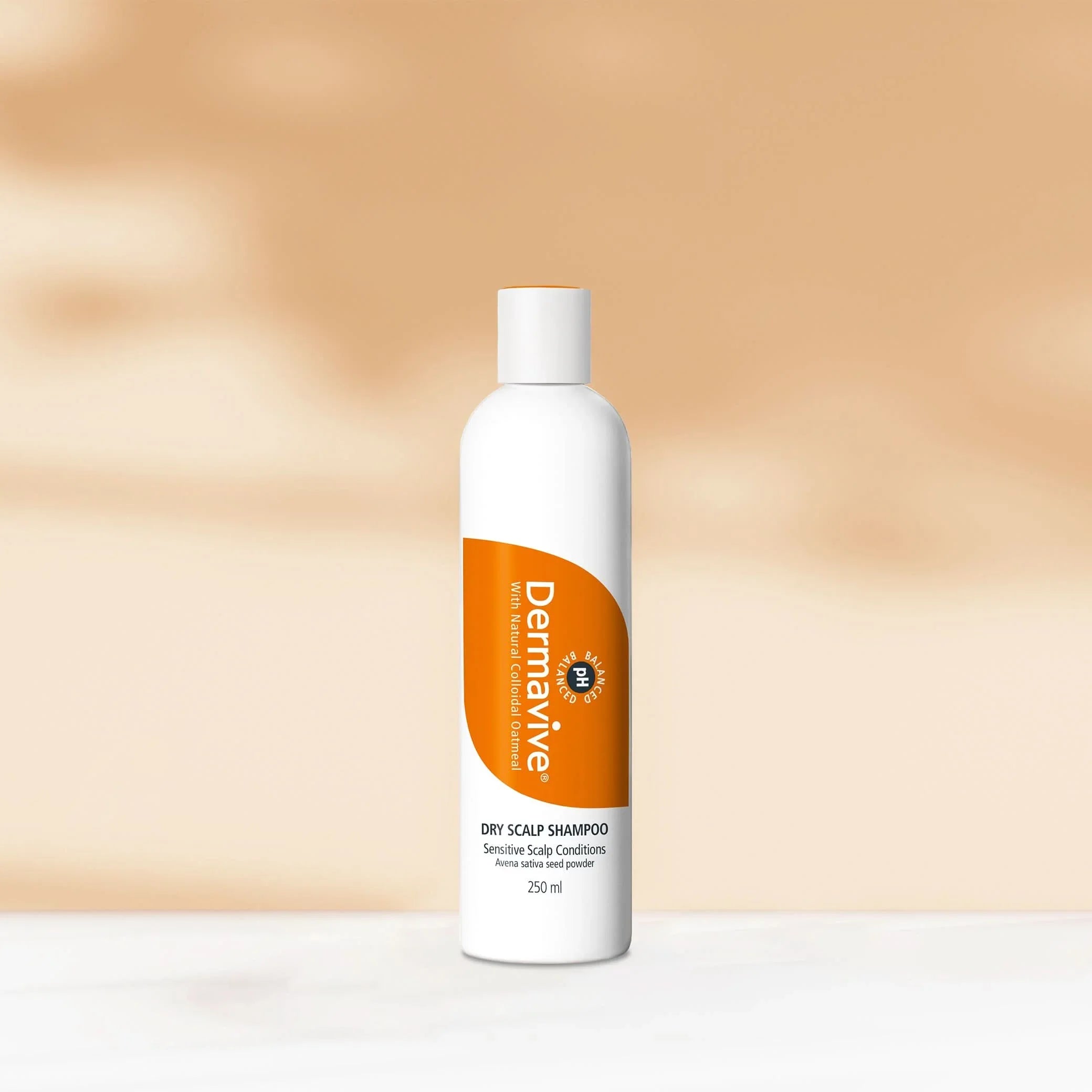 Dermavive dry scalp shampoo bottle on a beige background