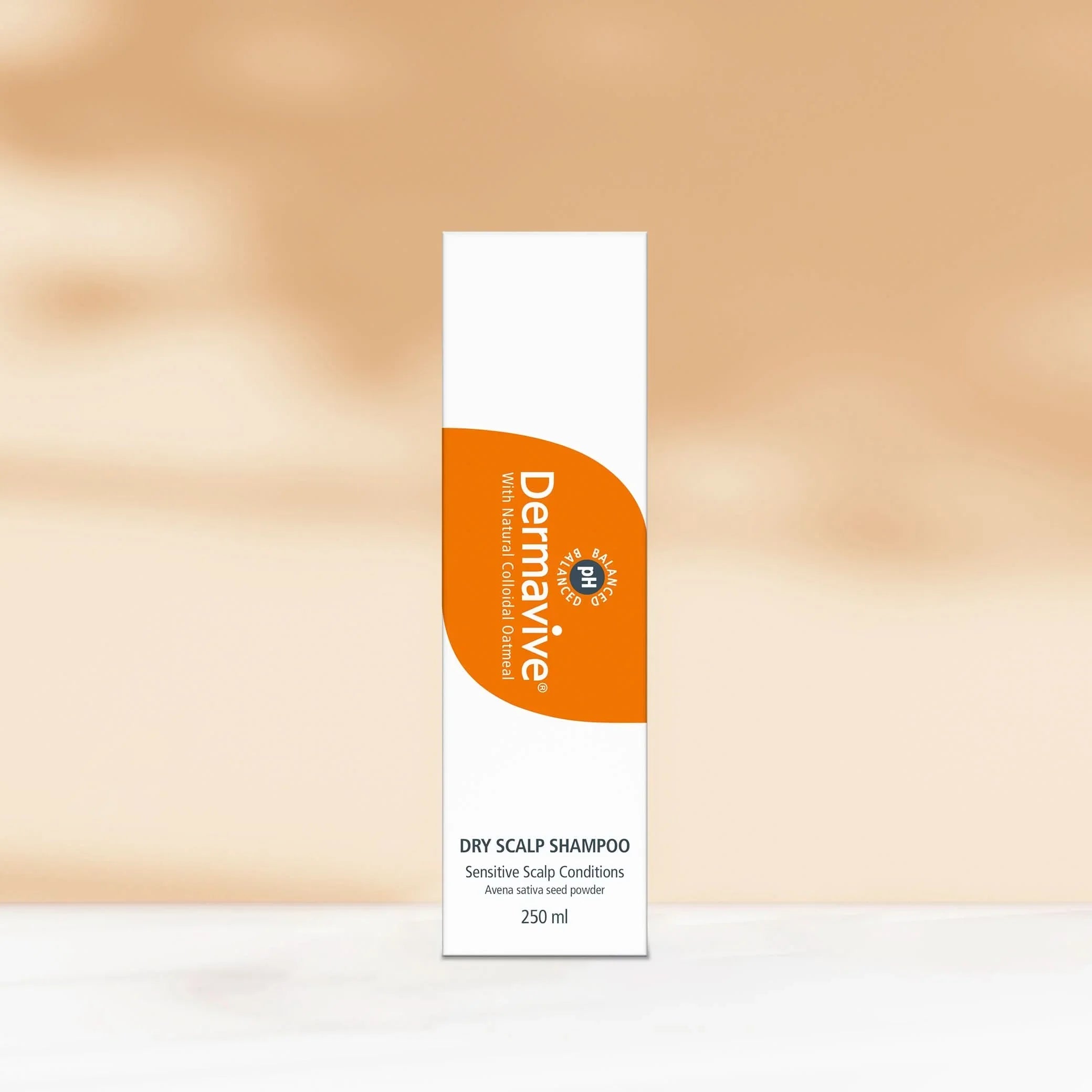 Dermavive dry scalp shampoo bottle on a gradient background