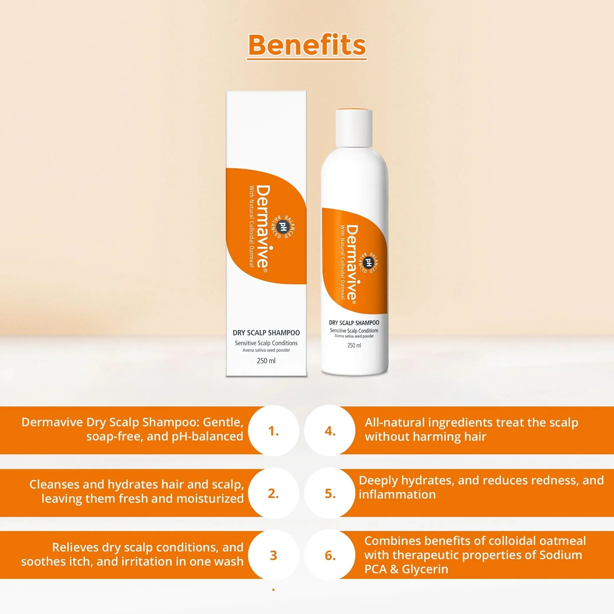 Dermavive dry scalp shampoo with packaging on a beige background