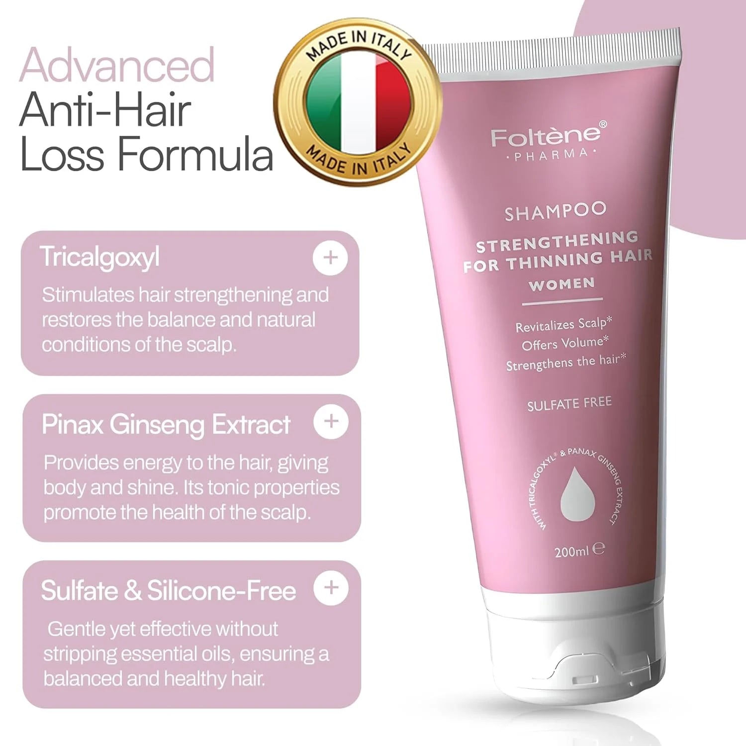 Foltene Pharma Strengthening for Thinning Hair Women Shampoo - Advanced Anti-Hair