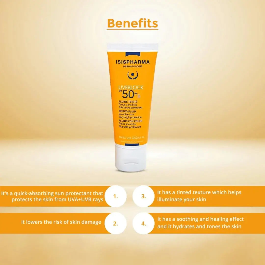 ISISPHARMA UVEBLOCK SPF 50+ Tinted Fluid Sunscreen 40ml - Benefits