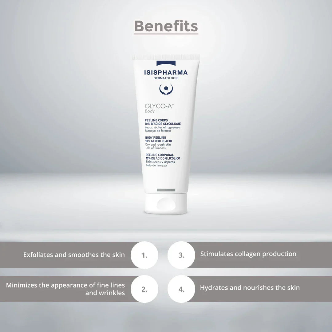 Isis Pharma Glyco-A skincare product with benefits listed