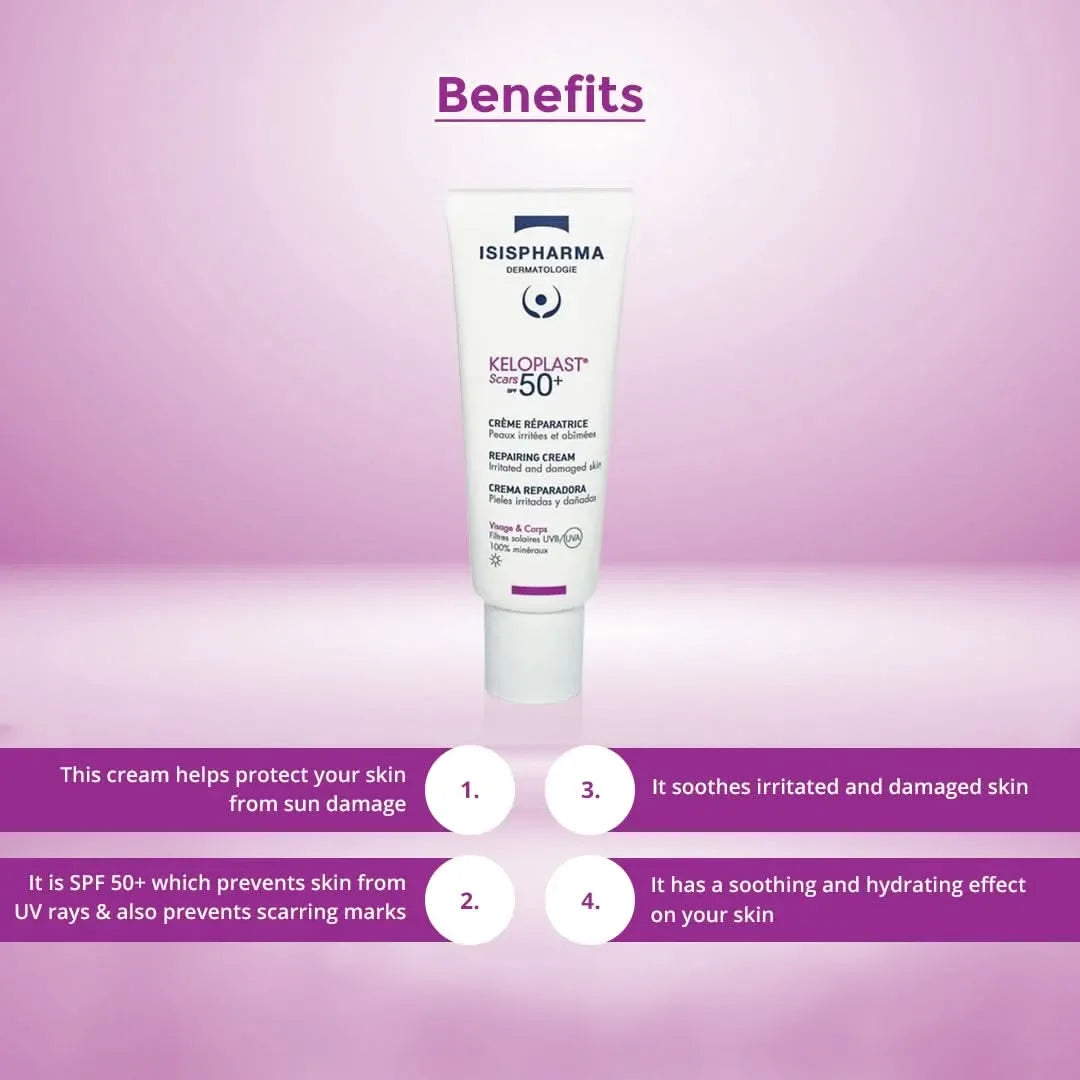 Isispharma Keloplast Scars SPF_50 Repairing Cream 40ml -Benefits