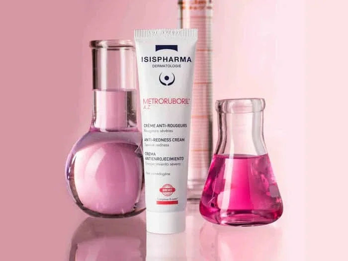 Isispharma anti-redness cream with two pink bottles