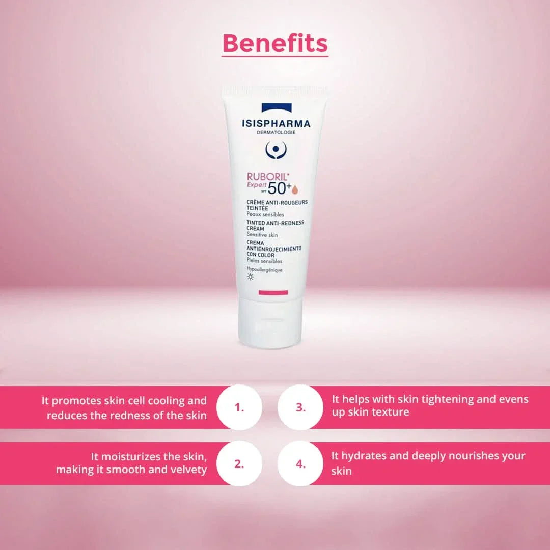 Isispharma Ruboril Expert SPF 50+ Tinted Anti-Redness Cream 40ml - Benefits