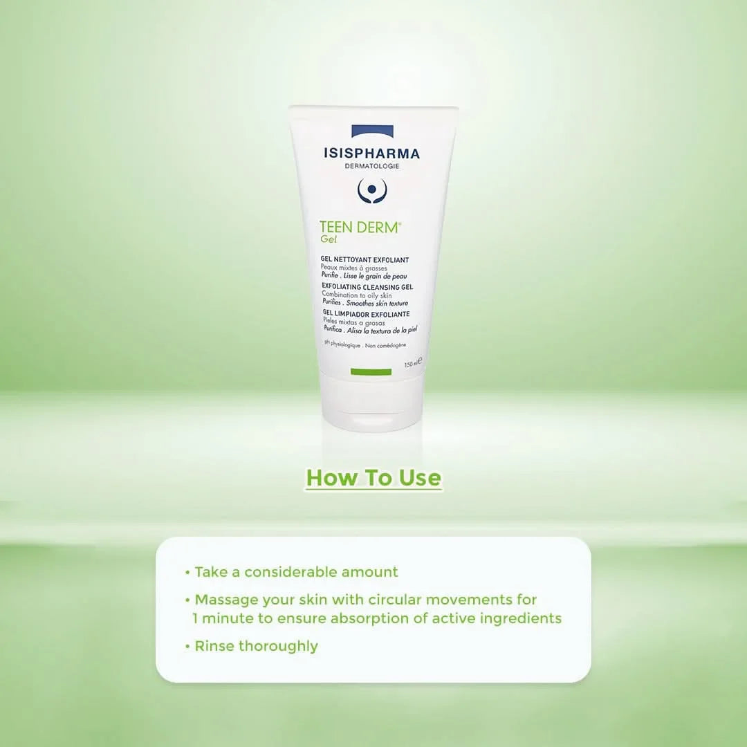 Tube of Isis Pharma Teen Derm gel with usage instructions.