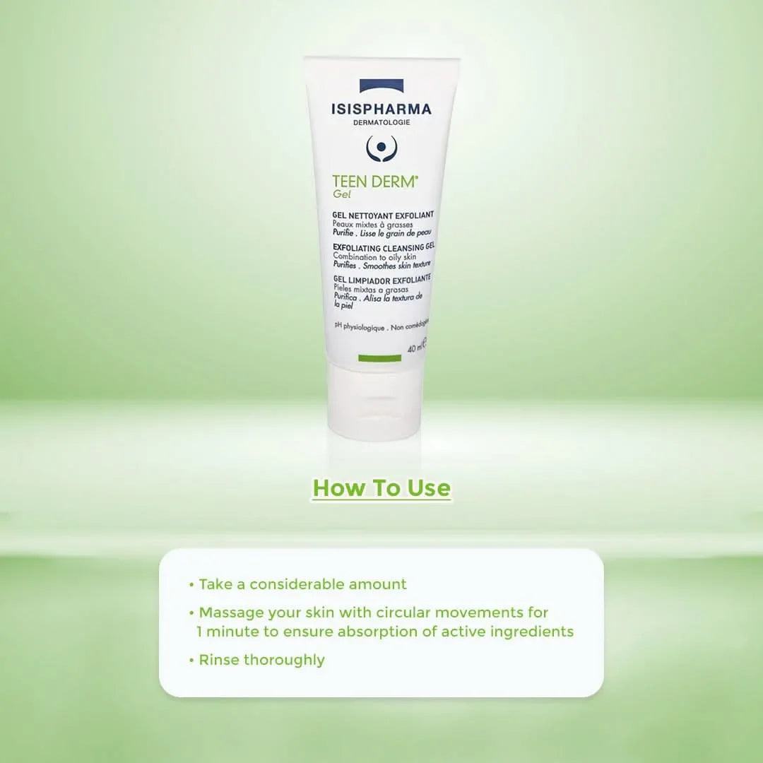 Tube of Isispharma Teen Derm product with usage instructions.