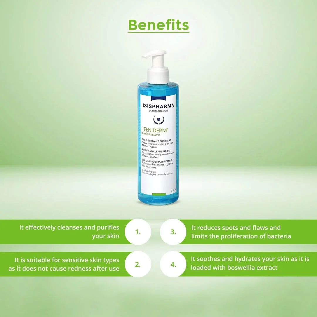 Isispharma Teen Derm Sensitive Purifying Cleansing Gel 250ml - Benefits