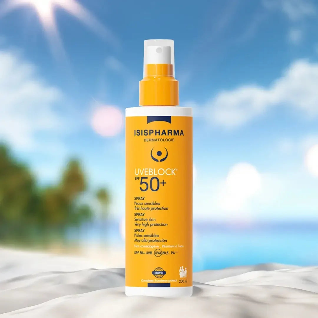 Isispharma UVEBLOCK SPF 50+ spray bottle