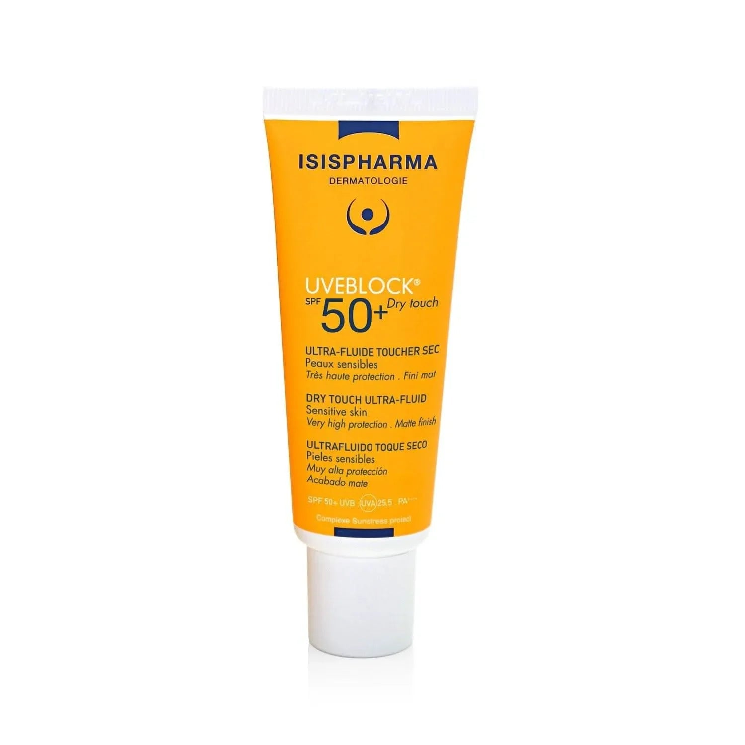 Sunscreen tube labeled 'Uveblock' by Isispharma
