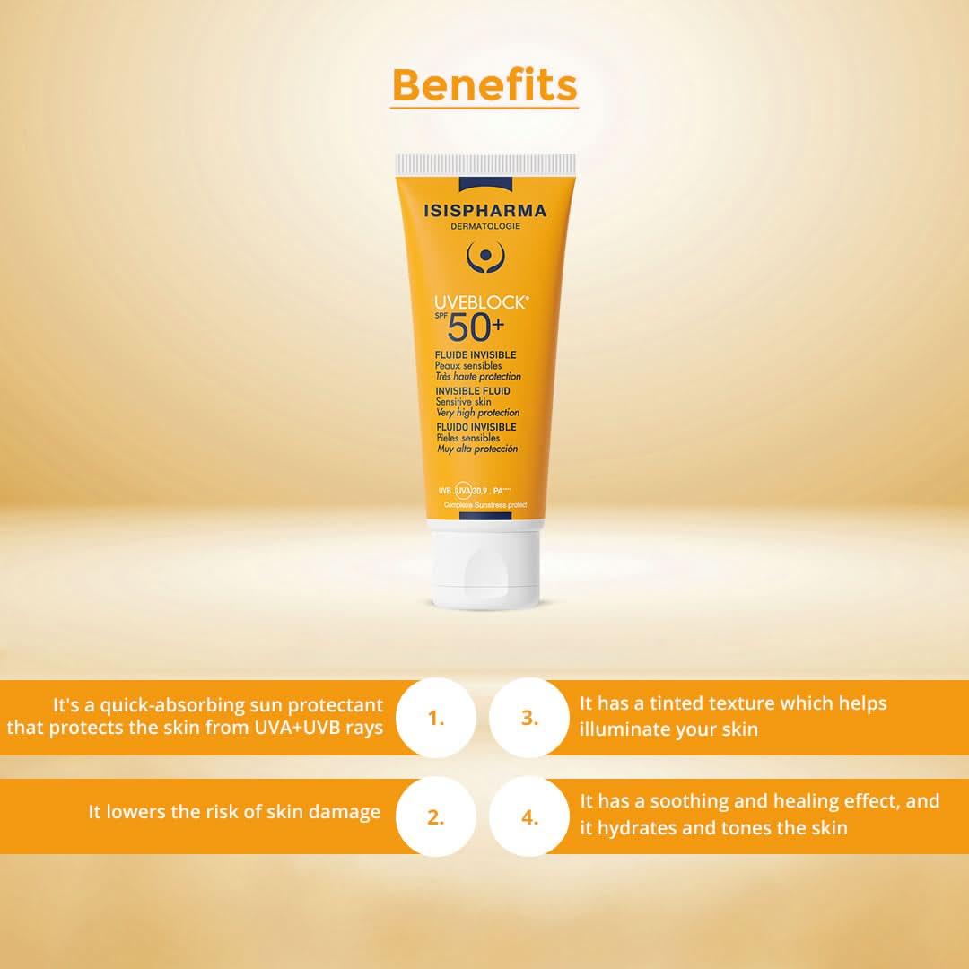 Isispharma UVE Block SPF 50+ Invisible Fluid | For Sensitive Skin 40ml - Benefits