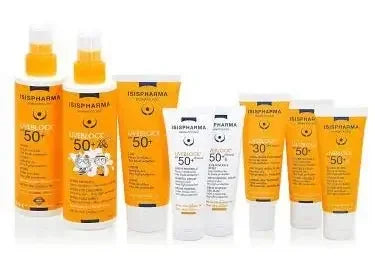 Collection of Isopharma sunscreen products
