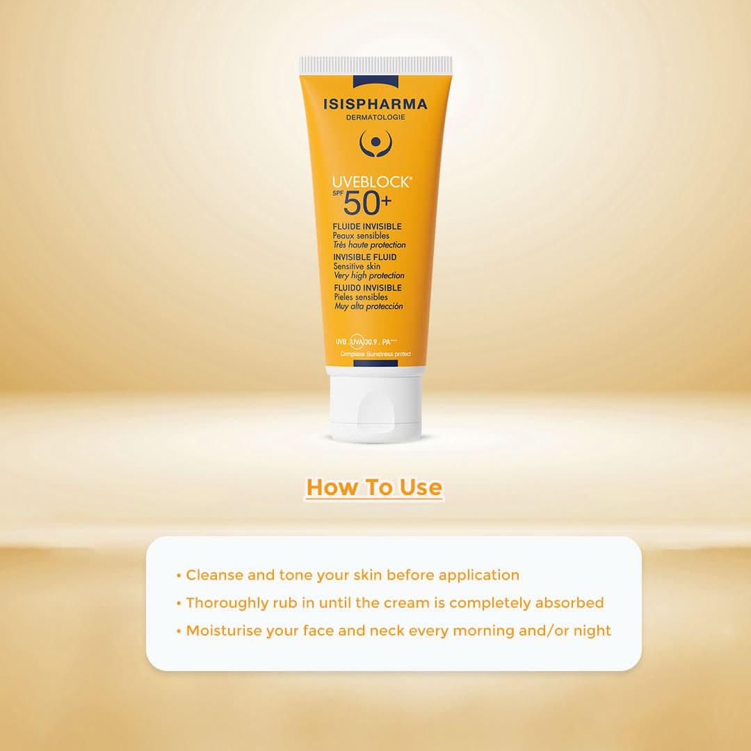 Sunscreen cream tube with Isispharma branding on a beige