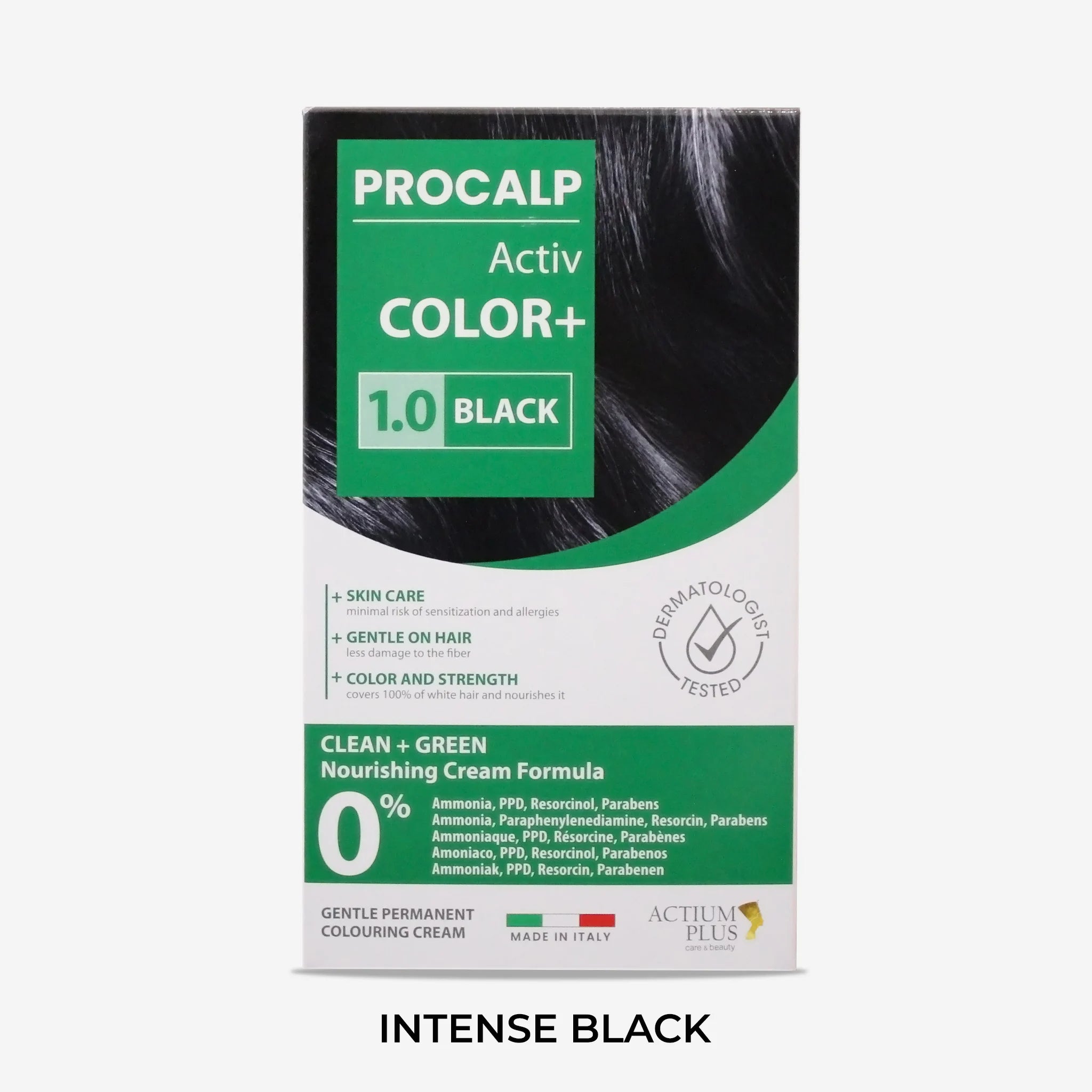 Actium Plus PROCALP Activ Color+ | (1.0-Black) |Permanent Hair Color| Dermatologist-tested Hair Color For Sensitive Scalp