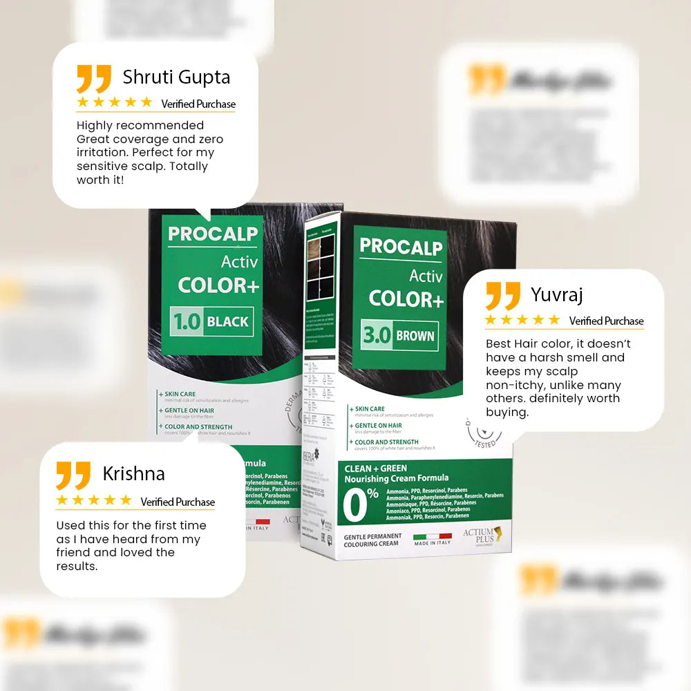 Actium Plus PROCALP Activ Color+ | (3.0-BROWN) | Long-lasting Permanent Hair Color | Dermatologist-tested | For Men/ Women | 60ml