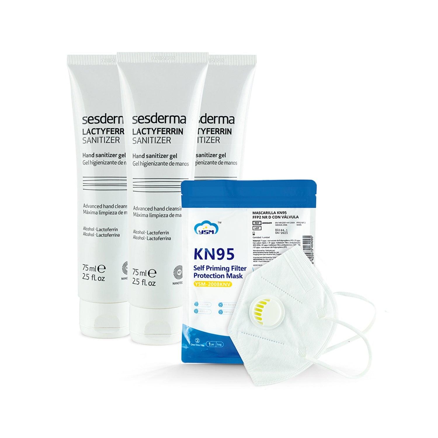 Sesderma Lactyferrin Sanitizer Gel 3 Pack+Sesderma Kn95 Face Mask