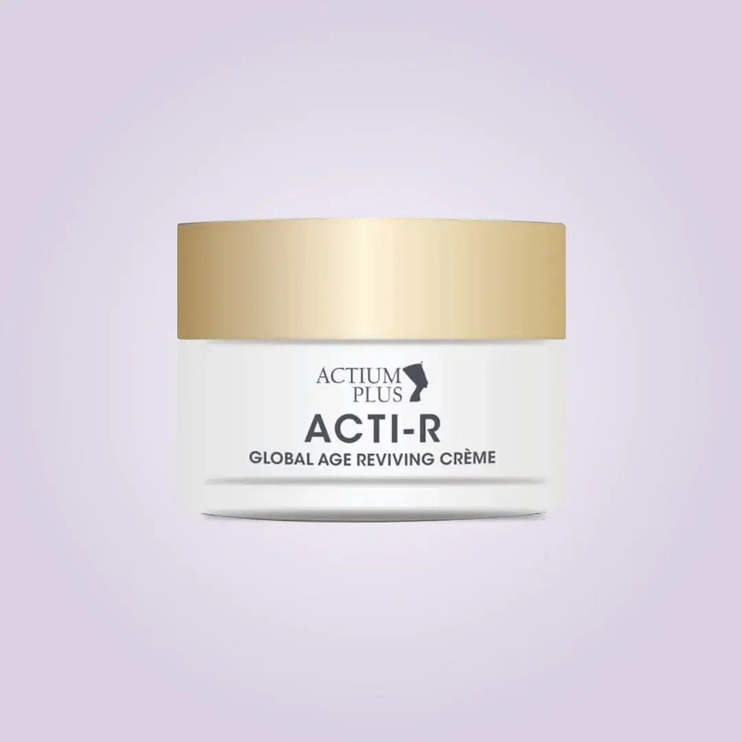 Lifestyle shot of Actium Plus Age Reviving Crème used in daily skincare routine for anti-aging benefits.