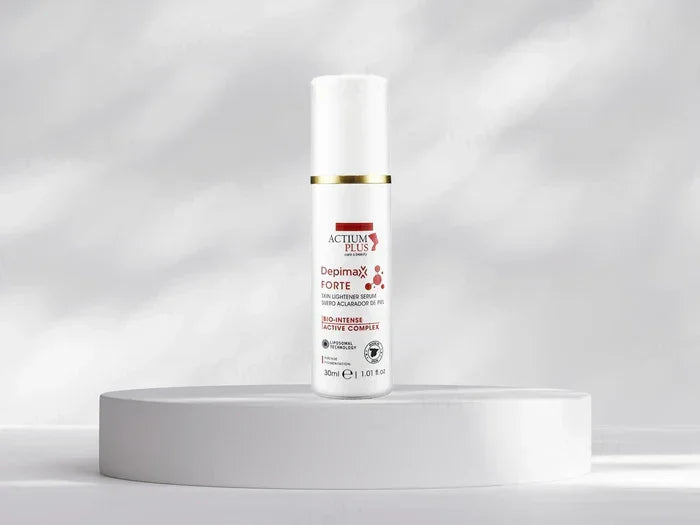 Depimax Forte Serum bottle close-up showing texture and packaging design