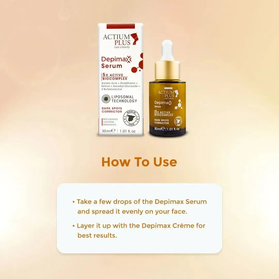 Lifestyle image showing Actium Plus Depimax Serum 30ml in skincare routine
