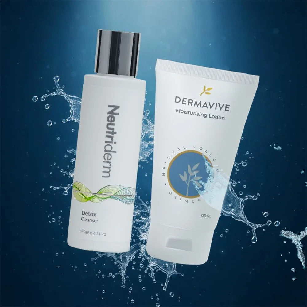 Neutriderm Detox Cleanser & Dermavive Moisturising Lotion Combo Pack | Brightening, Hydrating & Soothing Skin Care | For Men & Women | (120ml+120ml)