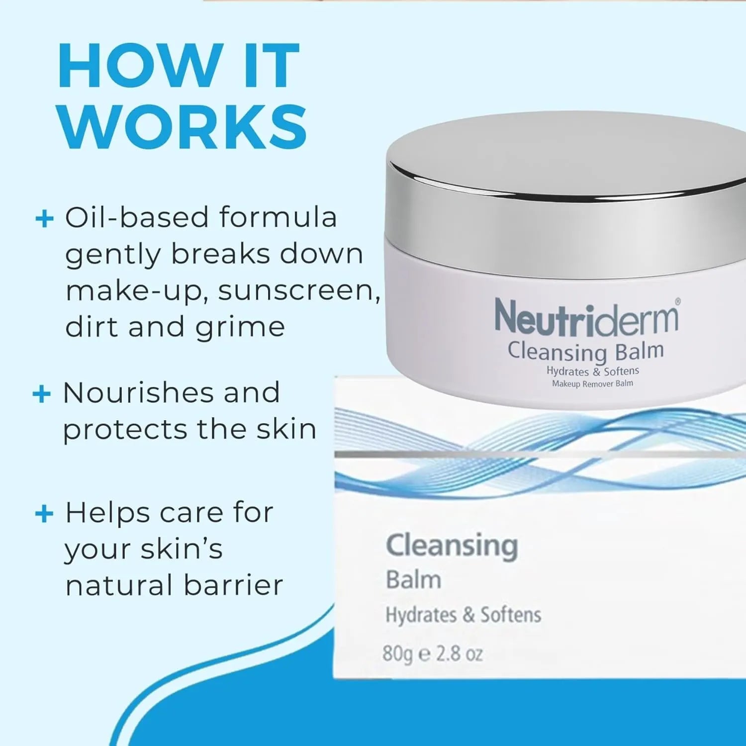 Neutriderm Cleansing Balm – Hydrating Makeup Remover Balm & Oil Based Cleanser with Vitamin E & Ceramides for Soft, Radiant Skin | All Skin Types (80g/2.8oz) - 80gm
