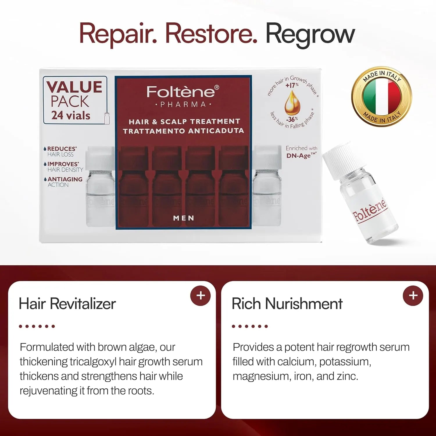 Foltene Pharma Hair & Scalp Treatment for Men Value Pack (24 Vials X 6ml)