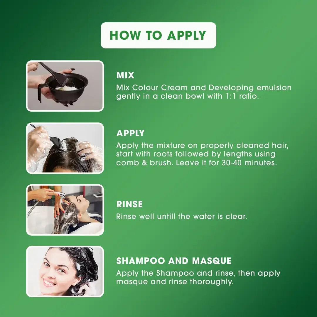 Step 1 of applying Procalp Activ Colour Clean Green 3.0 Brown hair color
