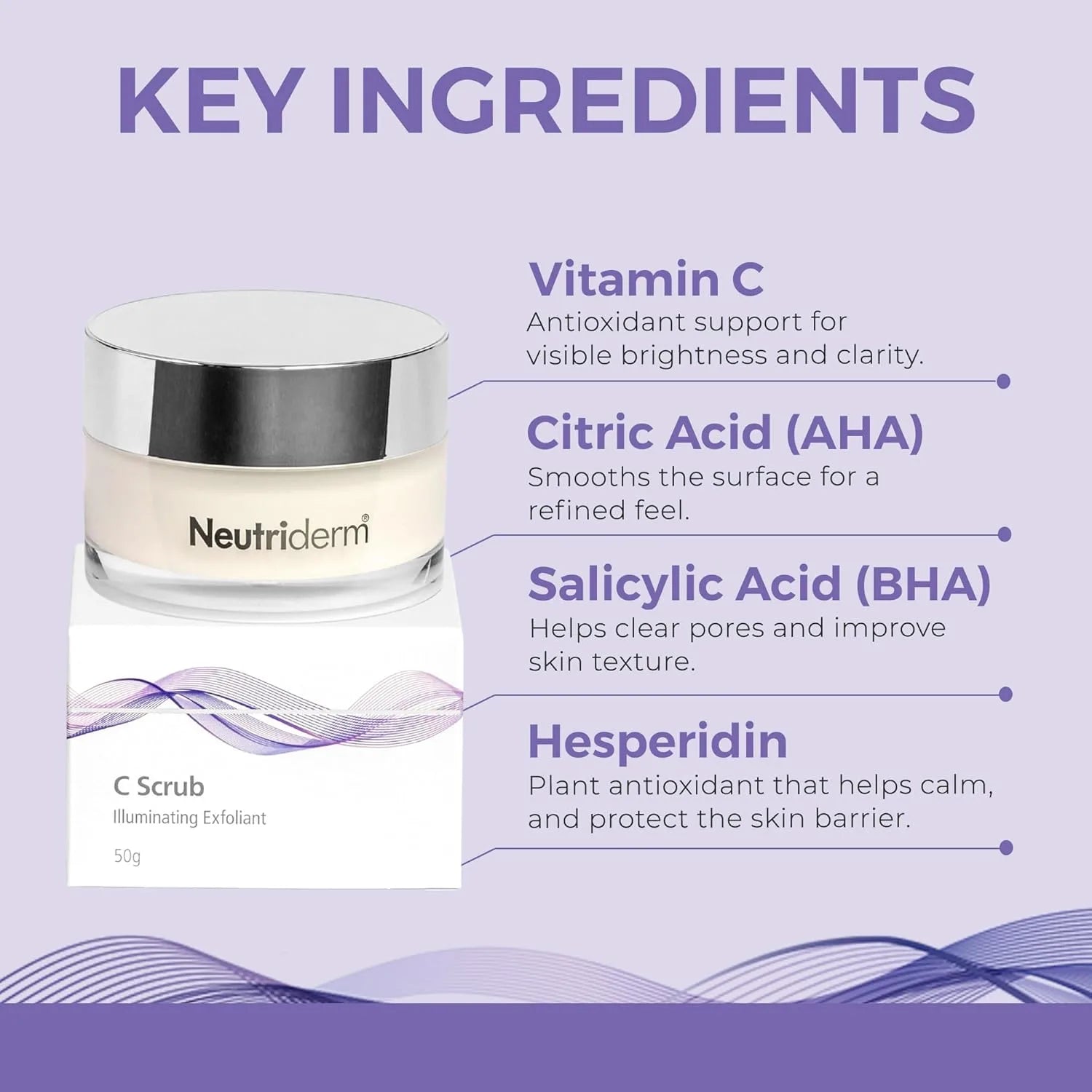 Neutriderm C Scrub - Vitamin C Facial Exfoliator, Gentle Anti-Aging Scrub for Skin Discoloration, Deep Pore Cleanser, Natural Australian Skincare, Suitable for All Skin Types 50gm